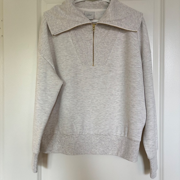 Varley Yates Half-Zip panelled neckline Sweatshirt Ivory Marl Size Small NWOT - Picture 3 of 16